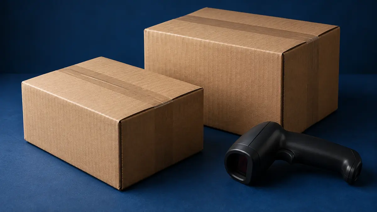 Parcels and a handheld barcode scanner