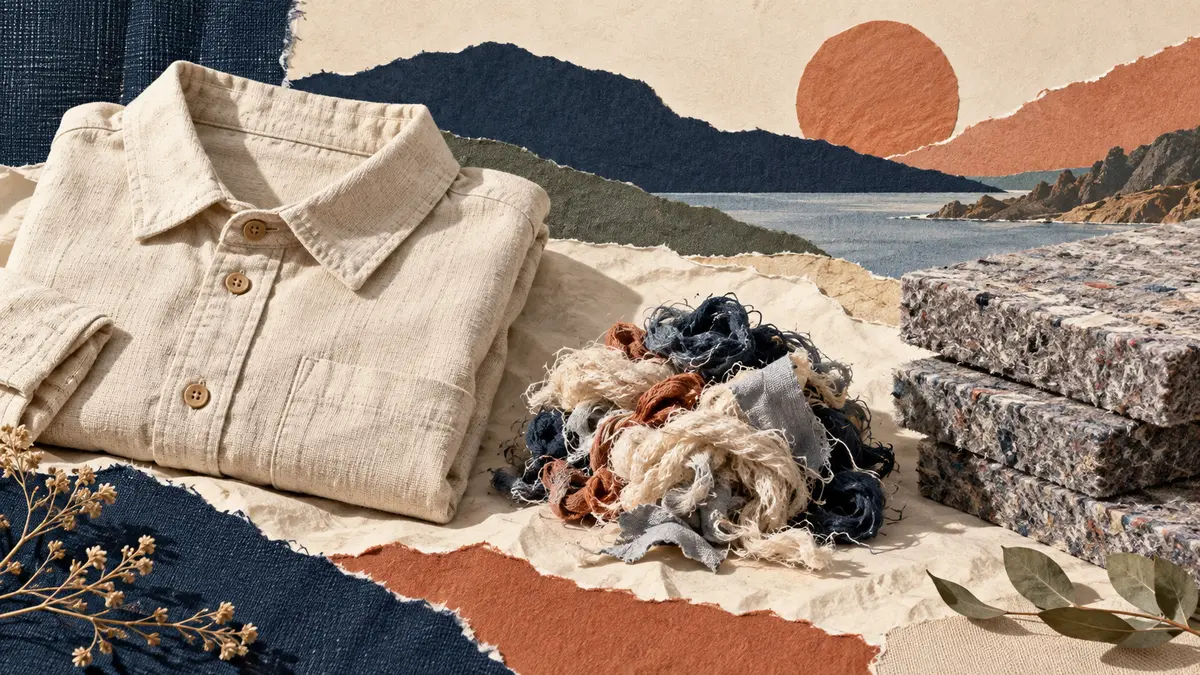 Shirt, reclaimed textile fibres and pressed material panels