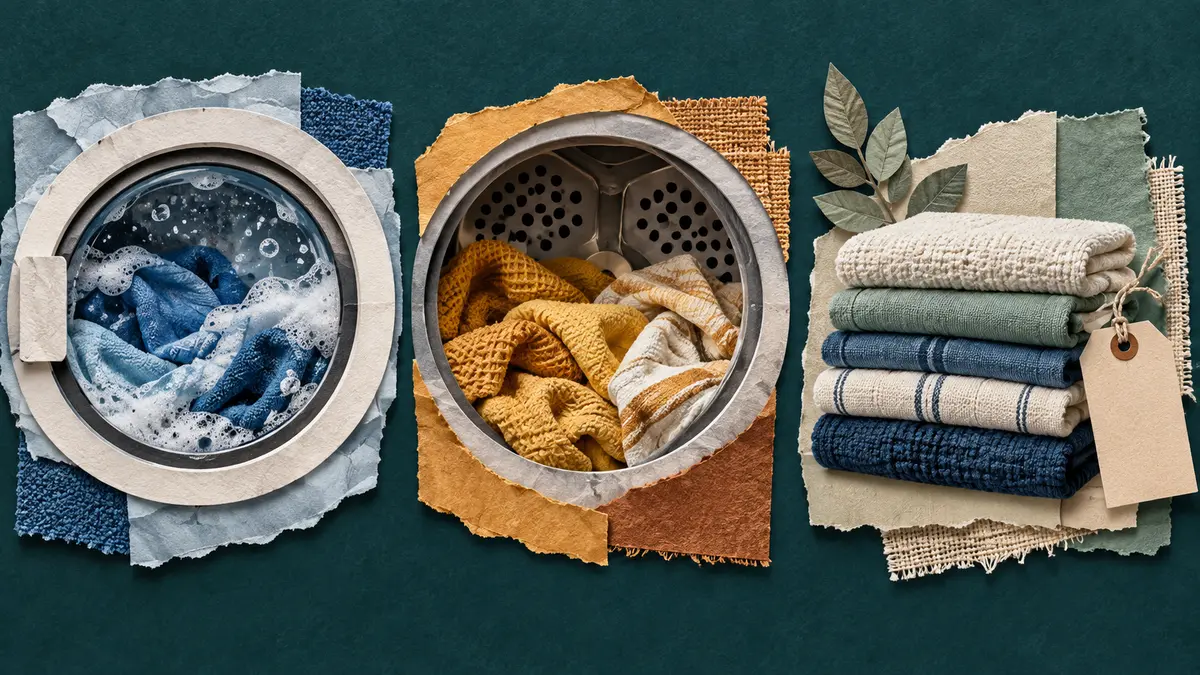 Stages of a laundry order Washing, drying and folded laundry