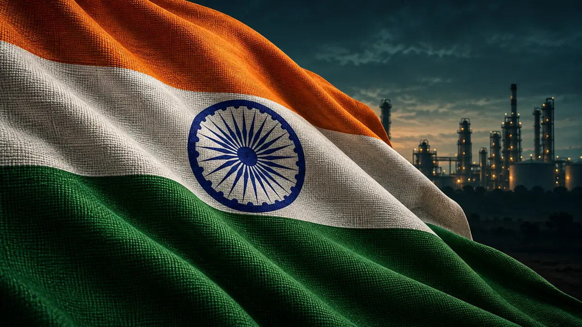 Indian flag with an industrial backdrop
