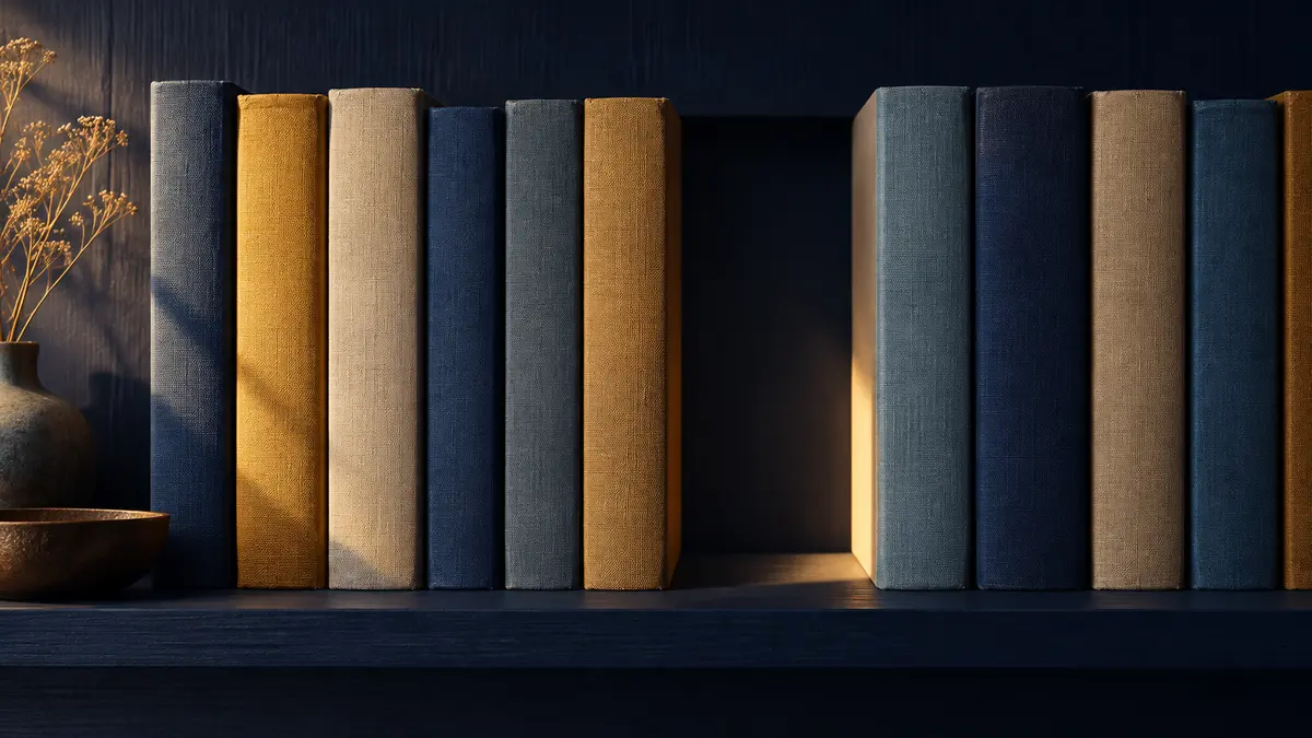 Books with an empty space on a shelf
