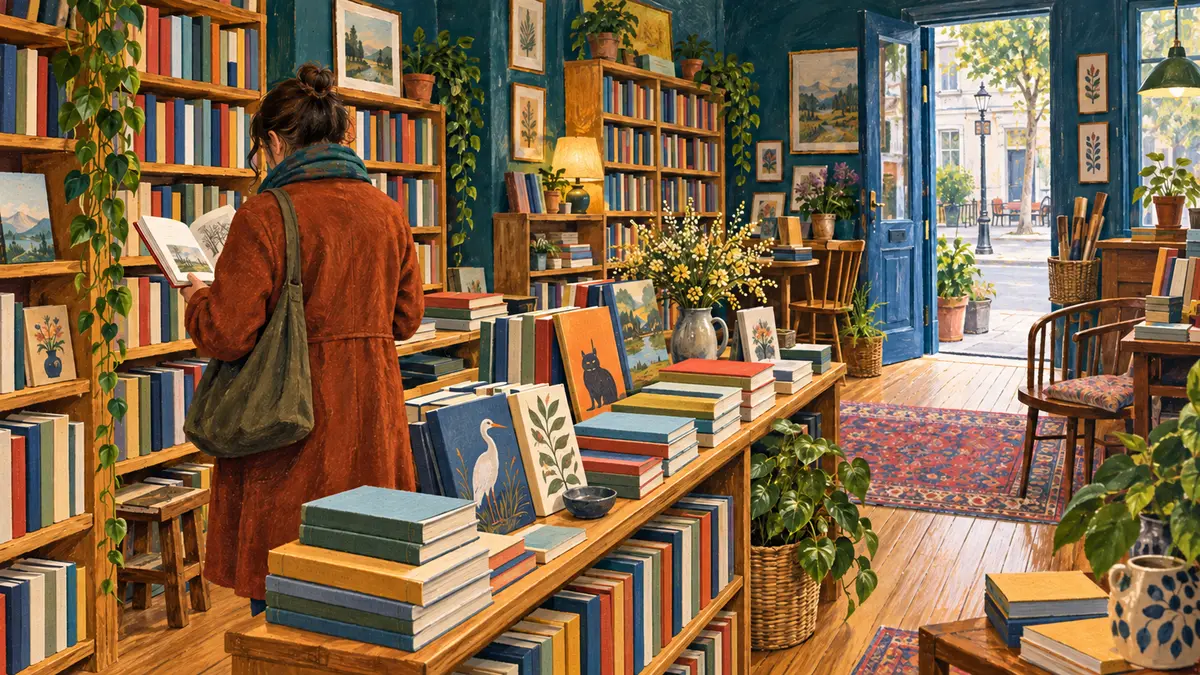 Reader browsing a neighbourhood bookshop