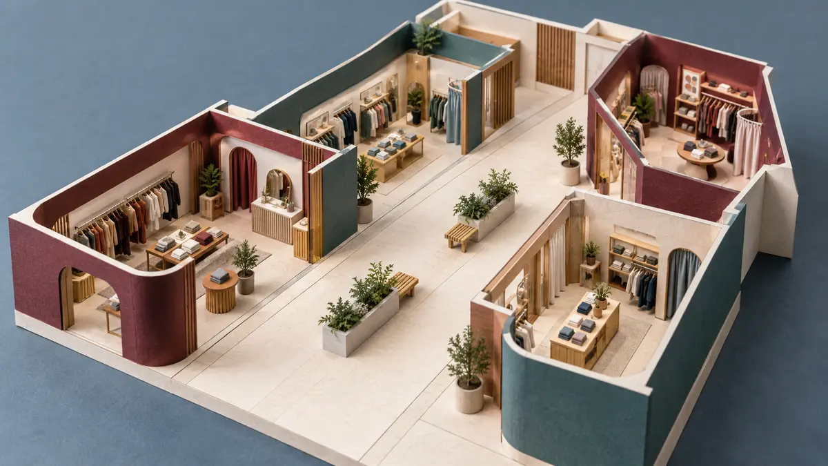 Retail spaces beside a gallery Shop units arranged along a shopping-centre gallery