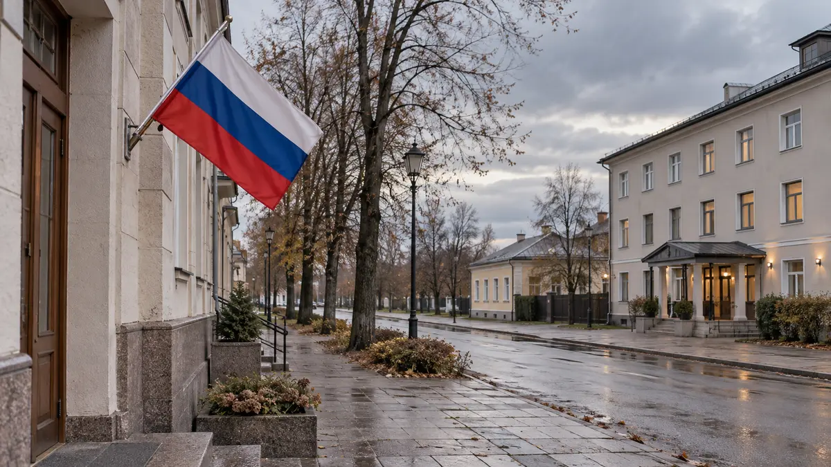 Russian flag beside a municipal building
